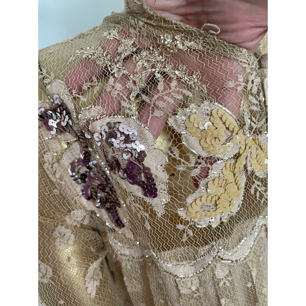 Vintage Rina Di Montella Sheer Lace Dress With Embroidered Floral Sequins Size 6 - Picture 7 of 16